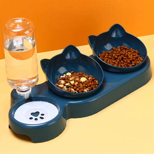 3-in-1 Elevated Cat Feeder Set with Gravity Water Dispenser