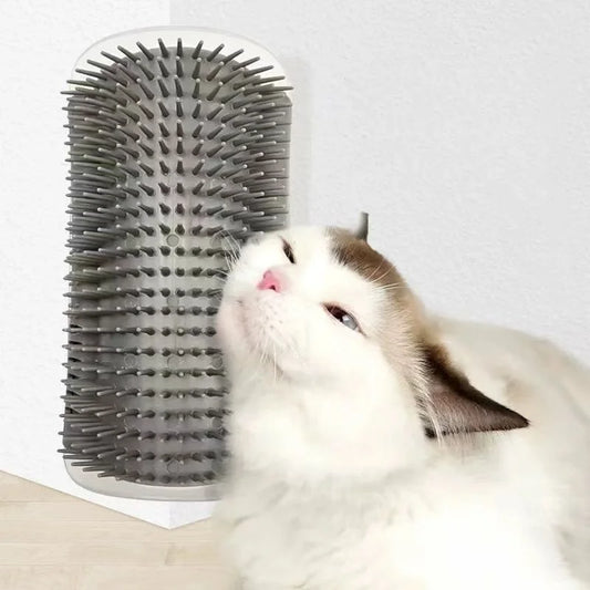 Cat Corner Grooming Brush - Self-Cleaning Wall Mounted Massage Comb
