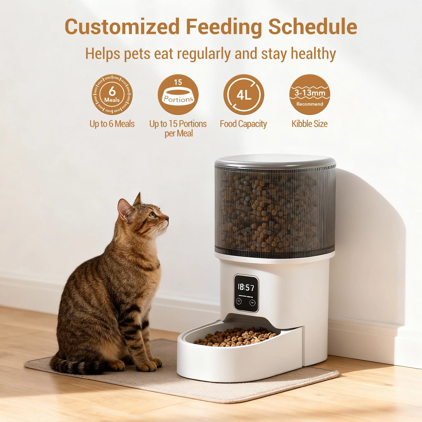 Automatic Pet Feeder 4L - Programmable Timer with 6 Meals Daily for Cats & Dogs